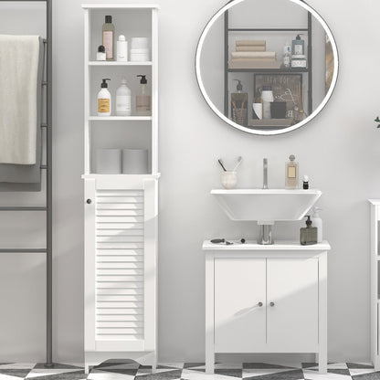 HOMCOM Modern White Bathroom Linen Tower, Adjustable Shelves