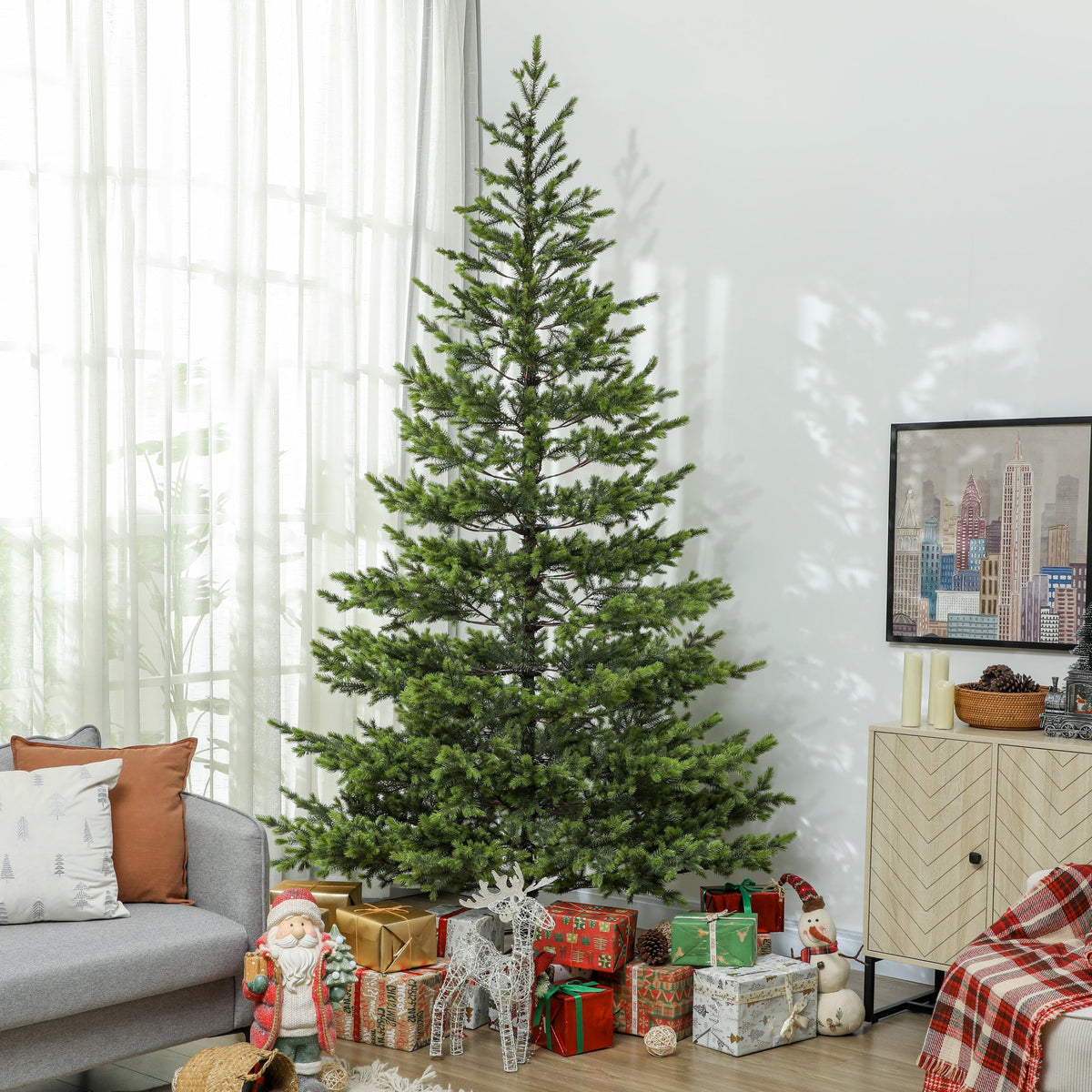 HOMCOM 9 Ft Alpine Christmas Tree for Holidays, Steel Stand