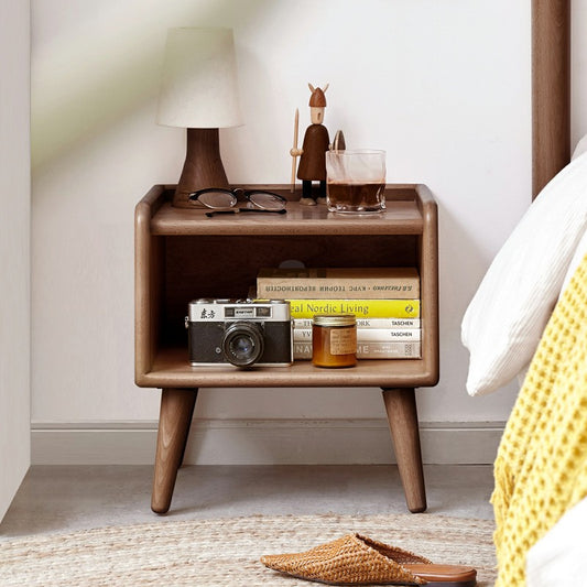 Nordic Solid Beech Nightstand, Compact Bedroom Storage
