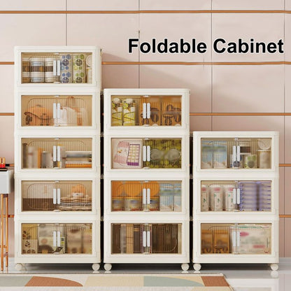 Modern Folding Closet Cabinet with Wheels, 3-Tier
