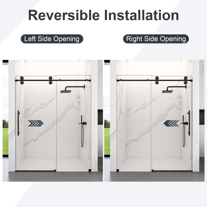 56"-60"W x 72"H Frameless Single Sliding Shower Door _ 5/16" (8mm) Clear Tempered Glass, Bypass Design with Matte Black Finish