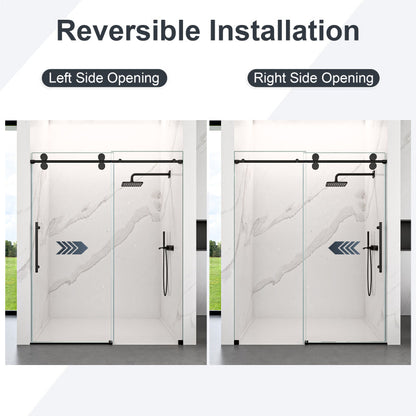 56"-60"W x 72"H Frameless Single Sliding Shower Door _ 5/16" (8mm) Clear Tempered Glass, Bypass Design with Matte Black Finish