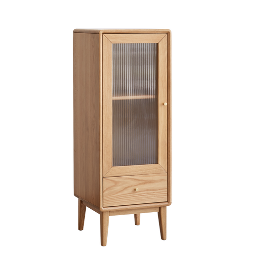 Vintage Solid Oak Entryway Cabinet with Glass Door & Drawer