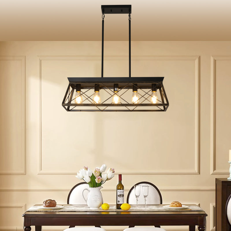 Modern Industrial 5-Light Pendant for Dining with Metal Cage