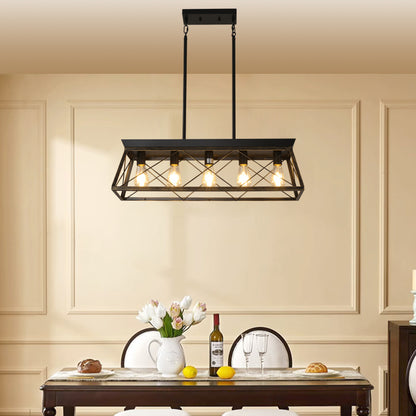 Modern Industrial 5-Light Pendant for Dining with Metal Cage