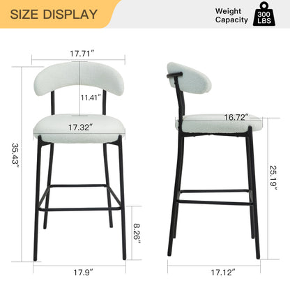Cozy Teddy Fabric Counter Stool, Kitchen Island, Black Base