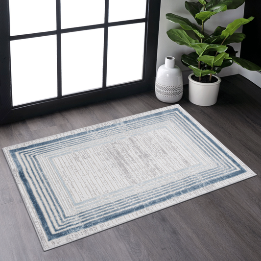 NAAR MARFI Bordered Doormat for Entryway, 2x3 Blue/Ivory