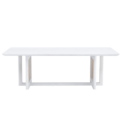 Asian-Style White Solid Wood Coffee Table, Faux Rattan Legs