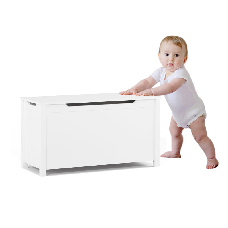 White Kids' Toy Box for Playroom with Safety Hinged Lid