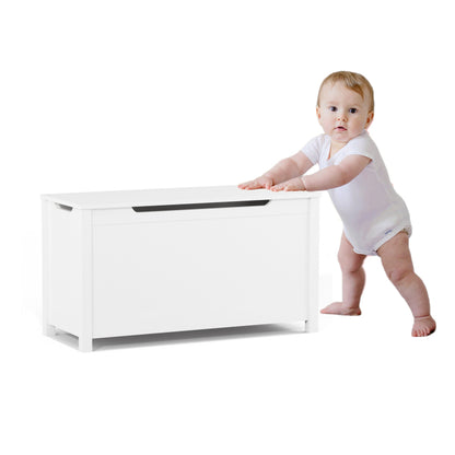 White Kids' Toy Box for Playroom with Safety Hinged Lid