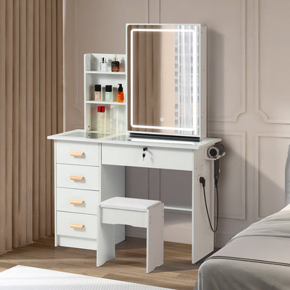Modern Bedroom Vanity with Smart LED Mirror & Drawers