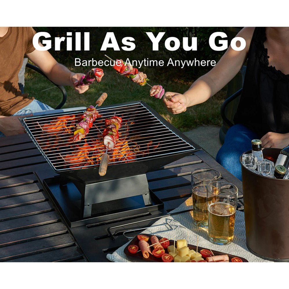 Compact Square Fire Pit for Backyard BBQs, Portable