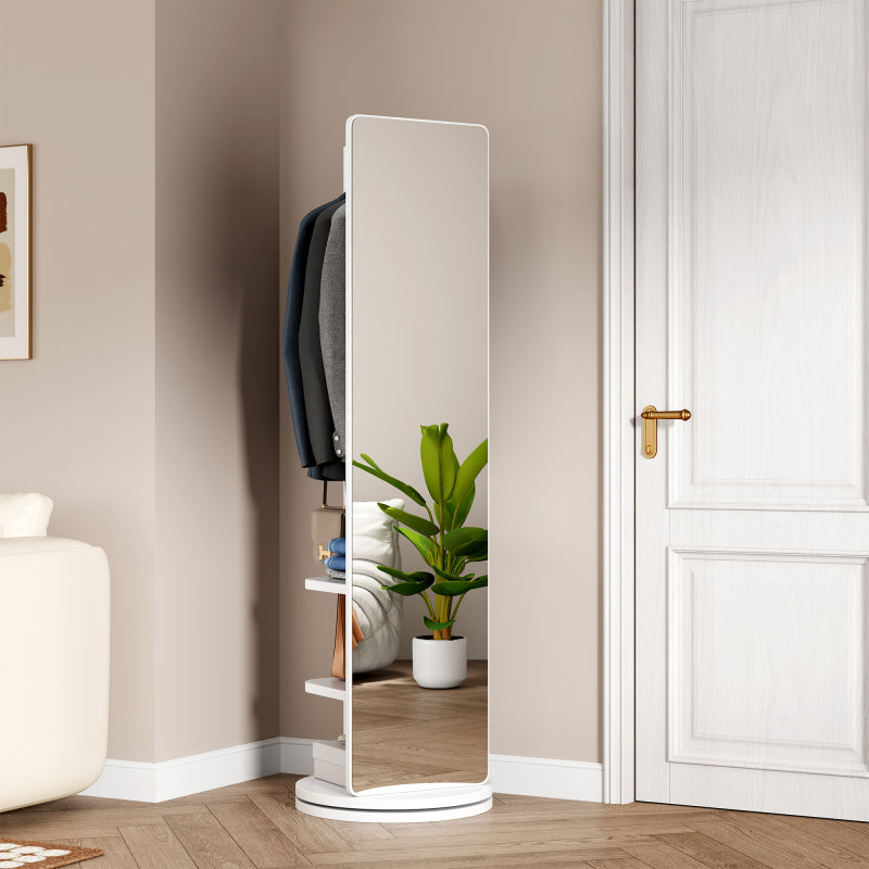 Solid Wood Walnut Floor Mirror for Entryway, 360° with Hooks