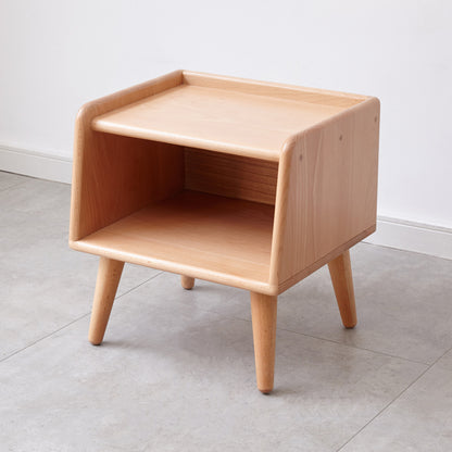 Nordic Solid Beech Nightstand, Compact Bedroom Storage