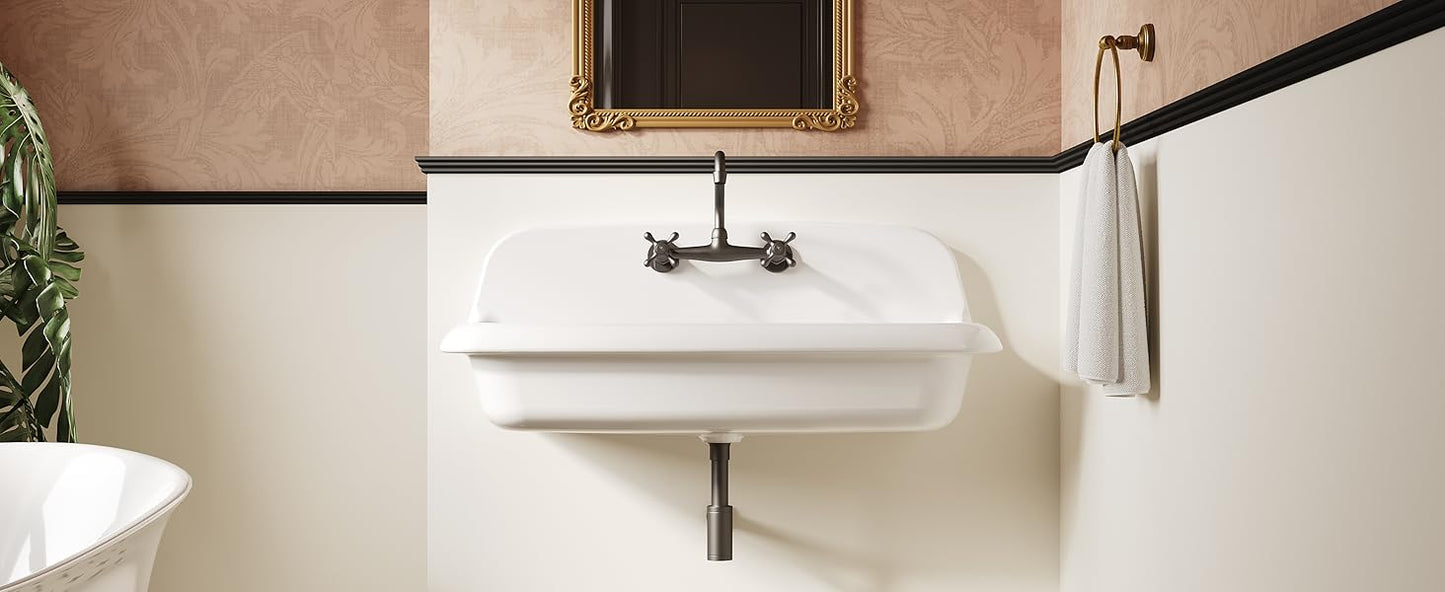ELLAI Farmhouse Wall-Mount Laundry Sink, 36-Inch High-Back