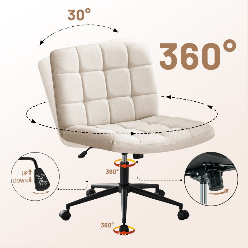 Cozy Linen Armless Home Office Chair with Lumbar Support