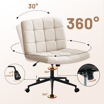 Cozy Linen Armless Home Office Chair with Lumbar Support