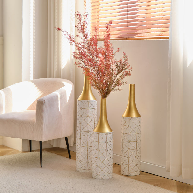 Modern Floor Vase Trio for Living Room, Tall White Metal