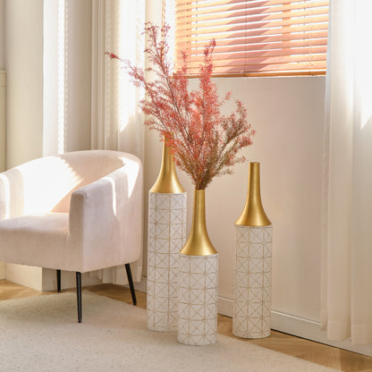 Modern Floor Vase Trio for Living Room, Tall White Metal