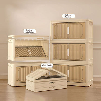Modern Folding Closet Cabinet with Wheels, 3-Tier