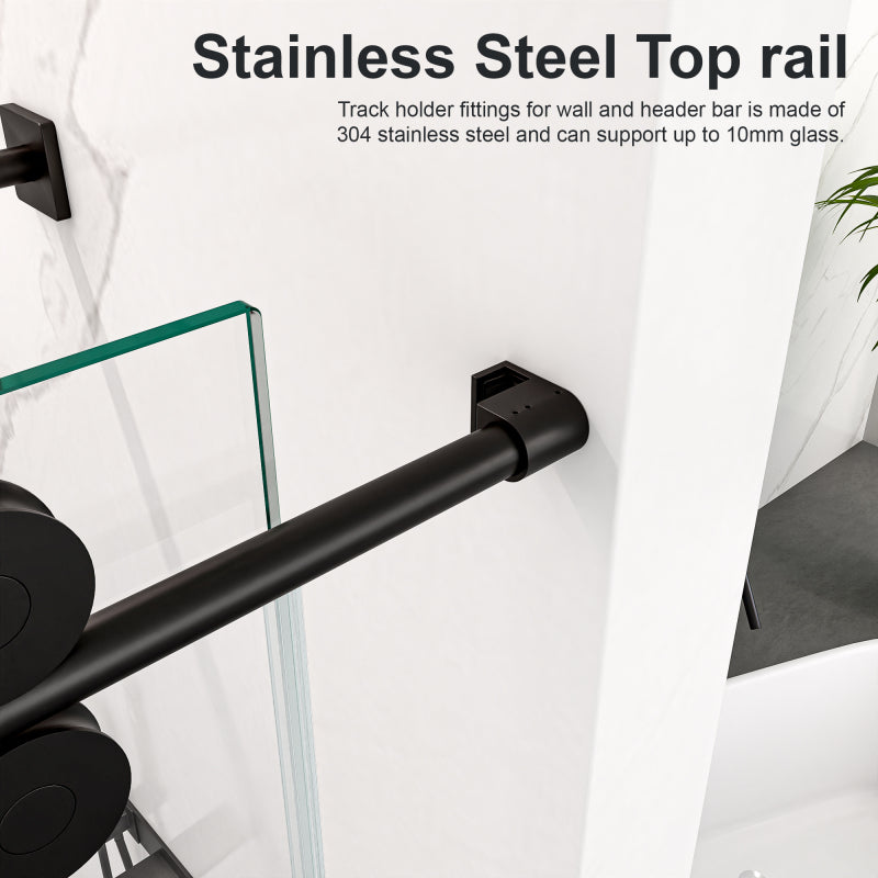 56"-60"W x 72"H Frameless Single Sliding Shower Door _ 5/16" (8mm) Clear Tempered Glass, Bypass Design with Matte Black Finish