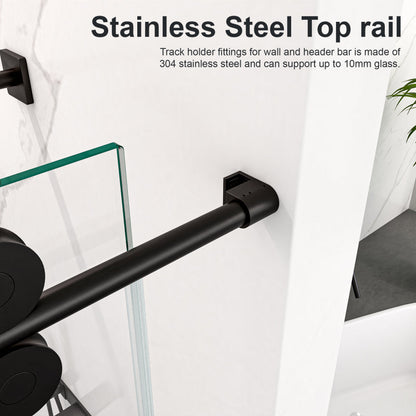 56"-60"W x 72"H Frameless Single Sliding Shower Door _ 5/16" (8mm) Clear Tempered Glass, Bypass Design with Matte Black Finish