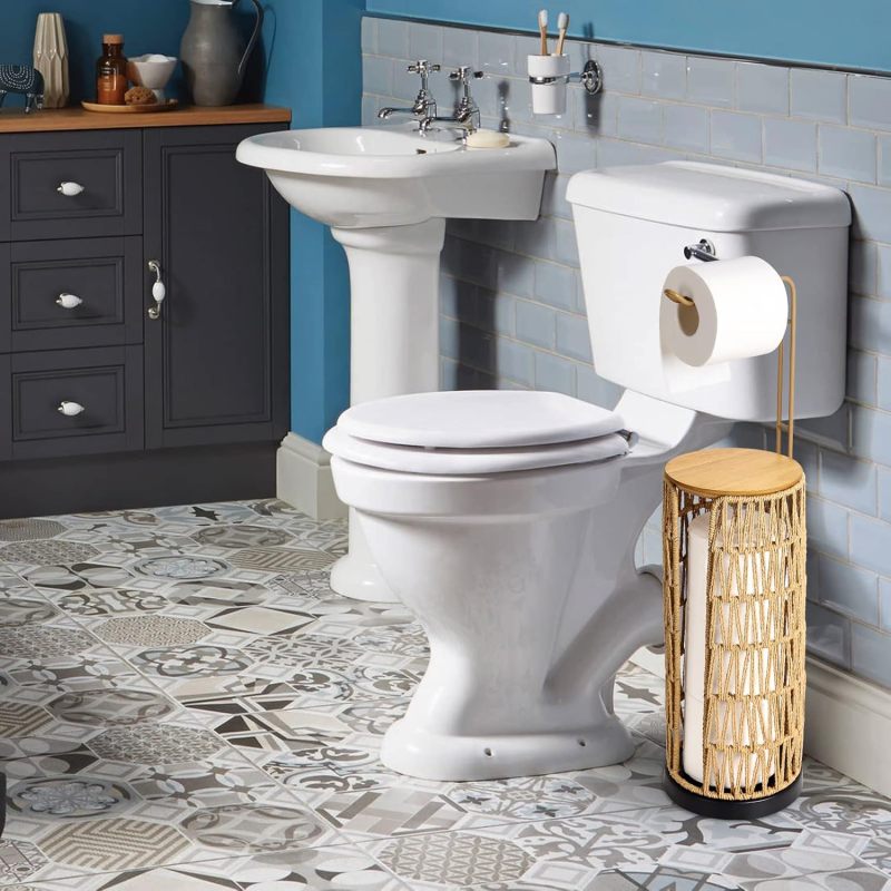 Boho Rattan Toilet Paper Holder Stand for Bathroom, 3-Roll