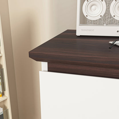 Modern 5-Drawer Bedroom Dresser, Two-Tone White & Walnut