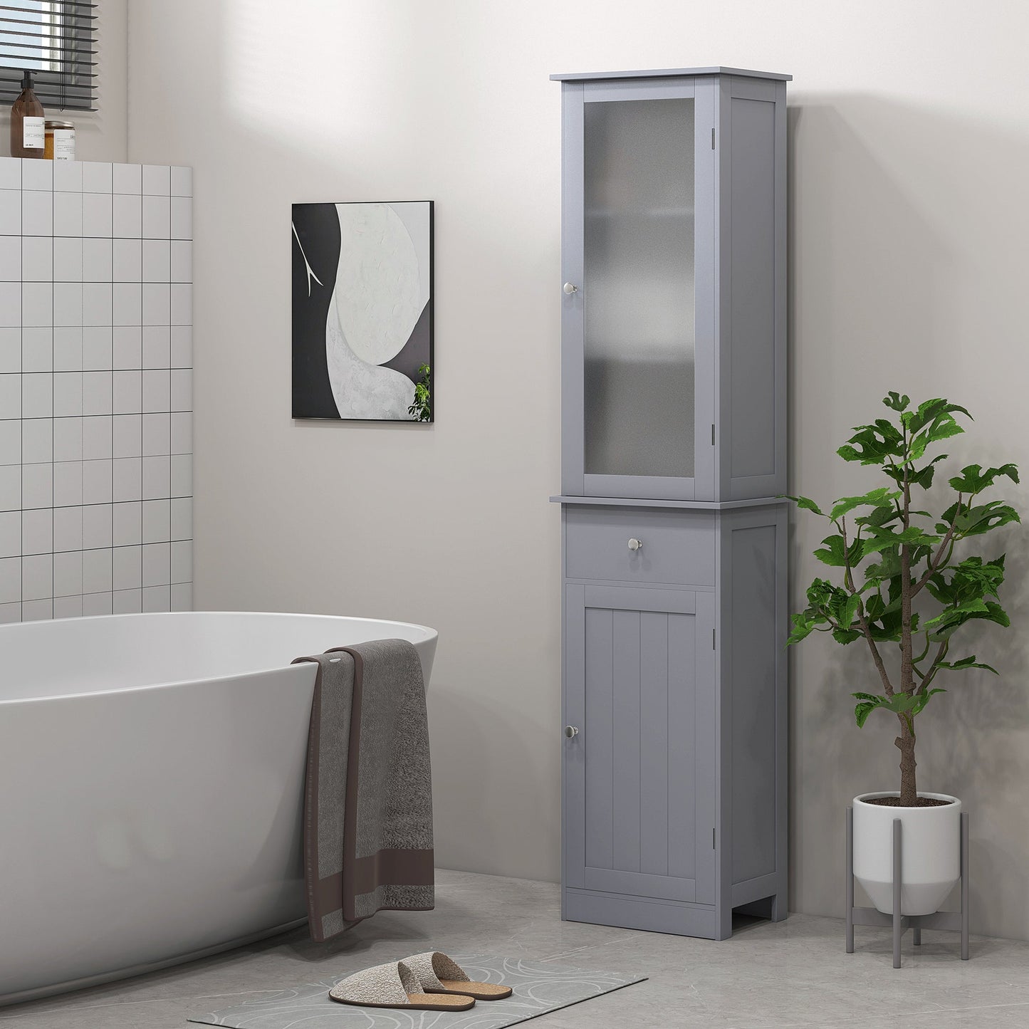 Modern kleankin Tall Narrow Bathroom Cabinet for Small Baths