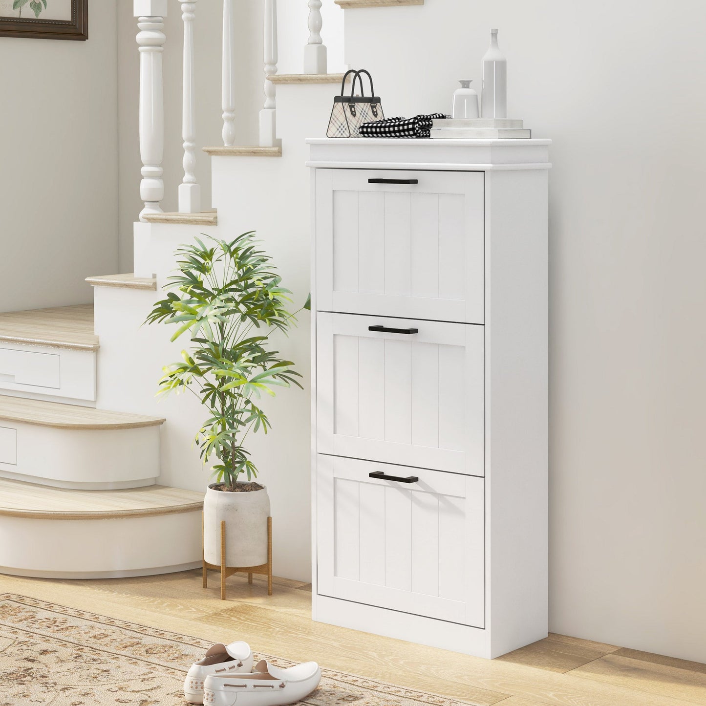 HOMCOM Modern White Entryway Shoe Cabinet, Slim 15-Pair