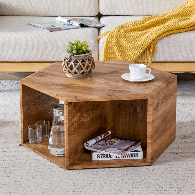 Modern Hexagon Coffee Table for Living Room, Extra Storage
