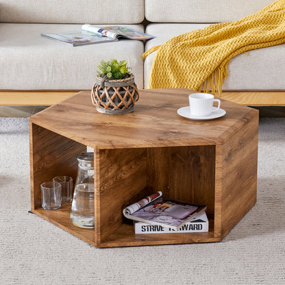 Modern Hexagon Coffee Table for Living Room, Extra Storage