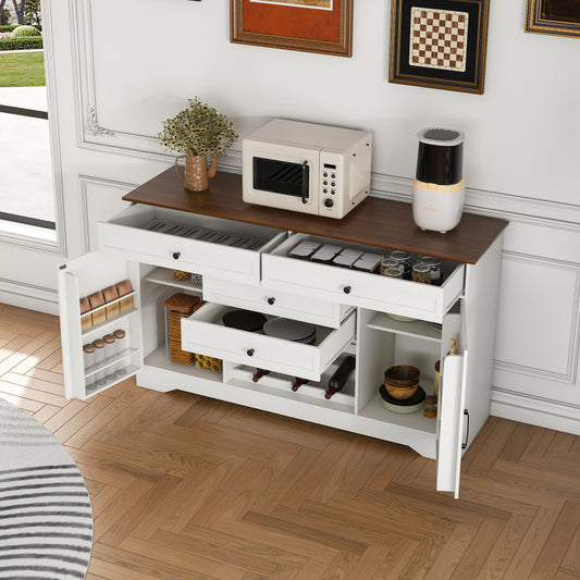 Farmhouse Dining Sideboard with Wood Top & Adjustable Shelf