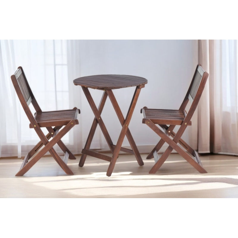 Natural Acacia 3-Pc Bistro Set for Patio & Balcony, Folding