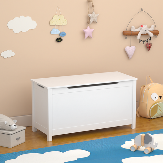 White Kids' Toy Box for Playroom with Safety Hinged Lid