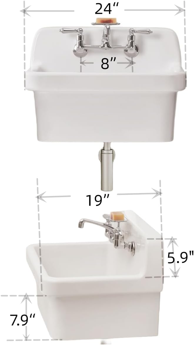 ELLAI Farmhouse Wall-Mount Utility Laundry Sink, High-Back