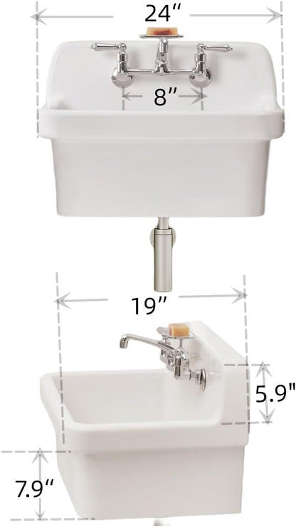 ELLAI Farmhouse Wall-Mount Utility Laundry Sink, High-Back