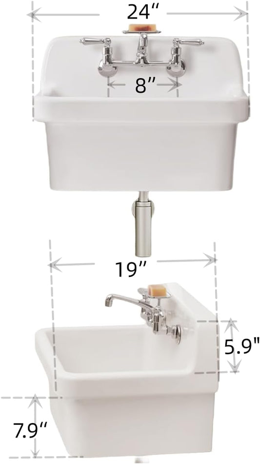 ELLAI Farmhouse Wall-Mount Utility Laundry Sink, High-Back