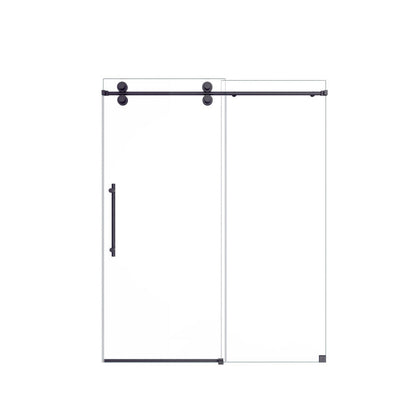 56"-60"W x 72"H Frameless Single Sliding Shower Door _ 5/16" (8mm) Clear Tempered Glass, Bypass Design with Matte Black Finish