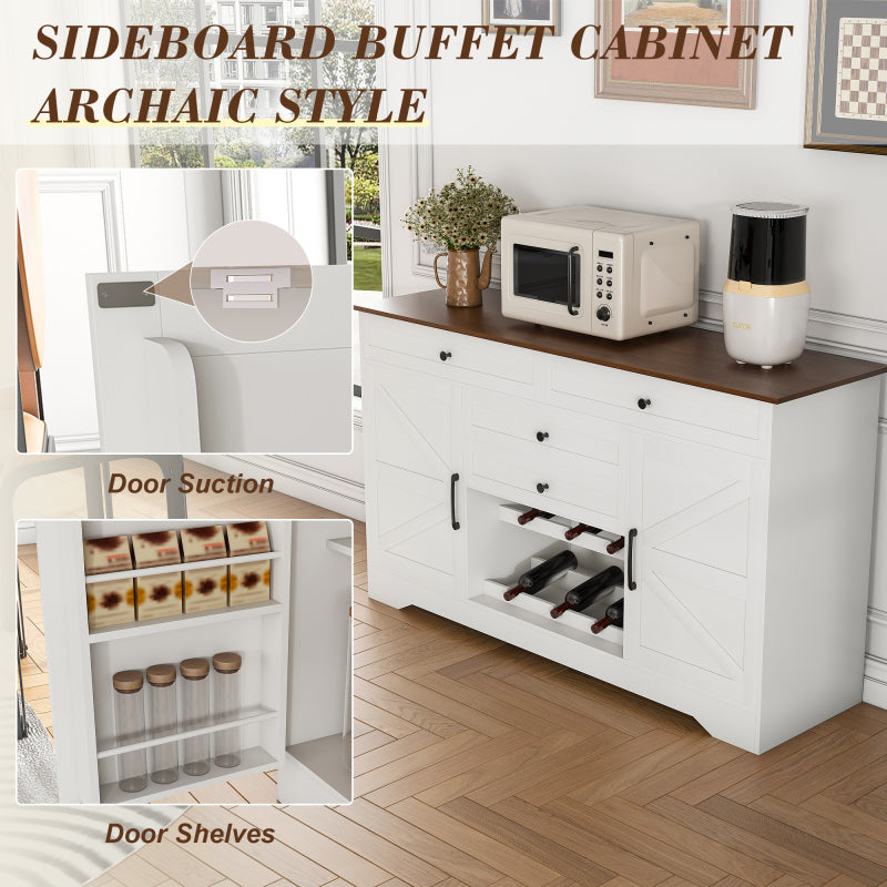 Farmhouse Dining Sideboard with Wood Top & Adjustable Shelf