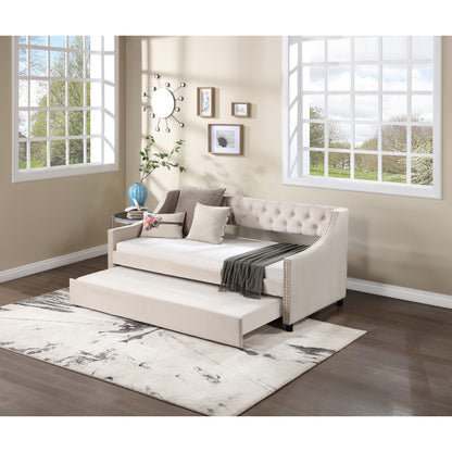 Classic Tufted Daybed w/ Trundle for Guest Room, Full, Beige