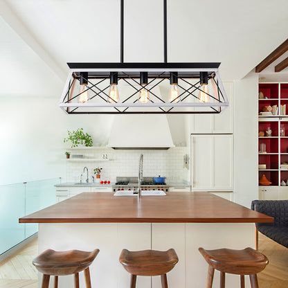 Modern Industrial 5-Light Pendant for Dining with Metal Cage