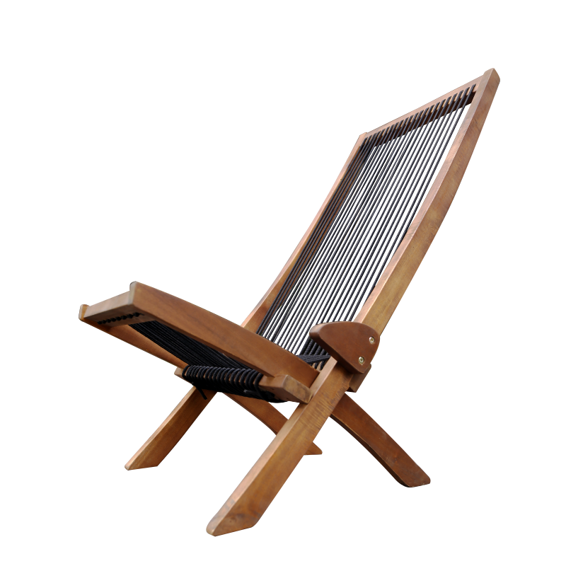 Coastal Folding Rope-Weave Wood Chair for Patio, Folds Flat