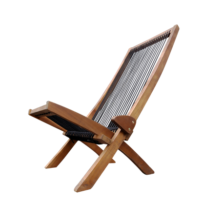 Coastal Folding Rope-Weave Wood Chair for Patio, Folds Flat