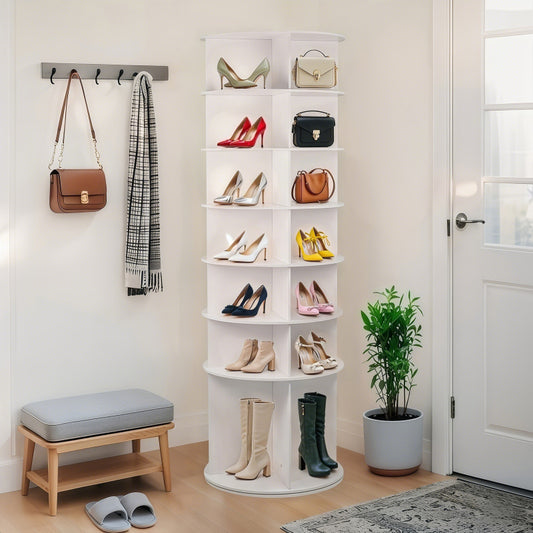 Modern 7-Tier 360° Shoe Tower for Entryway, 28 Pairs