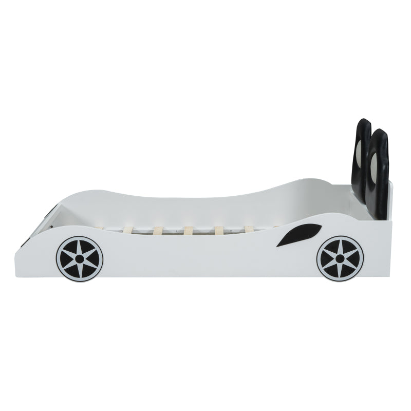 Race Car Twin Platform Bed for Kids, LED & Padded Headboard