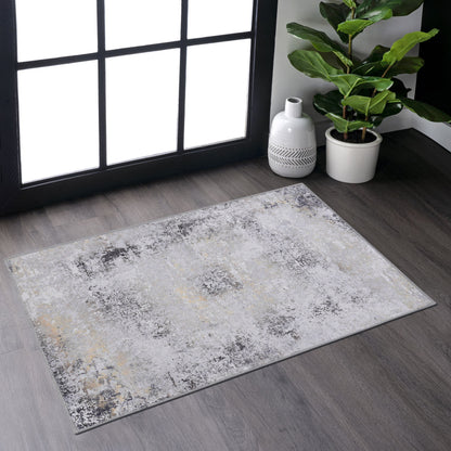 NAAR MAVAL Gray & Gold 5x8 Area Rug, Living Room, Washable
