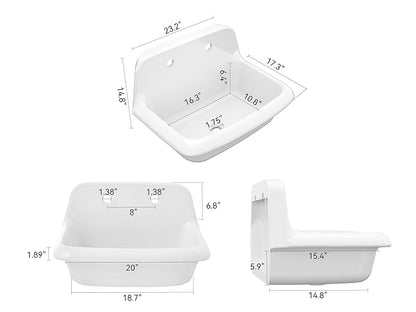ELLAI Farmhouse Wall-Mount Laundry Sink with High Back