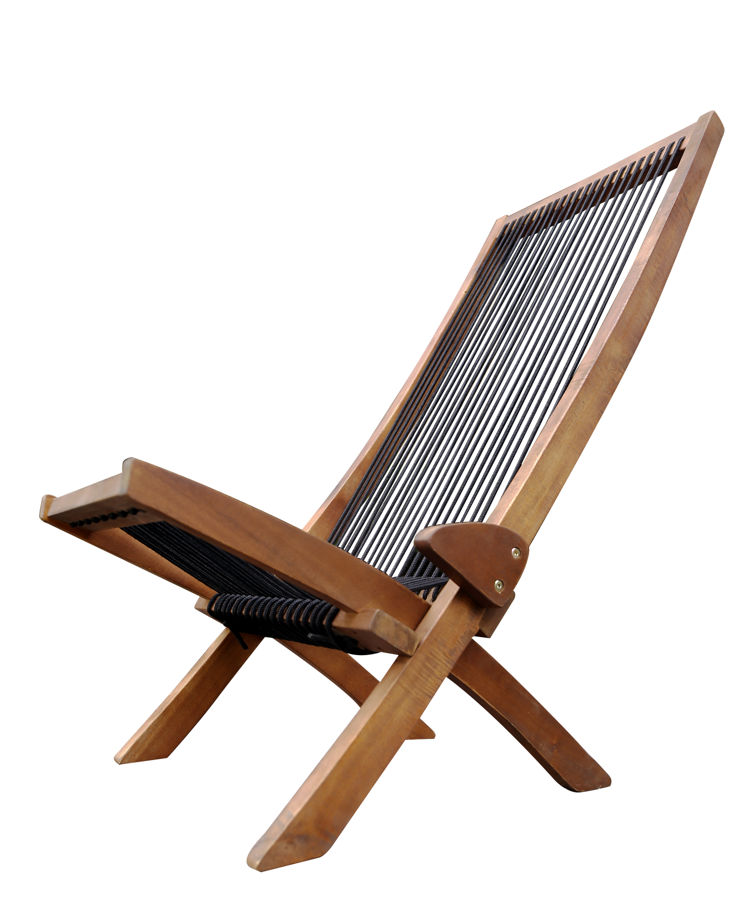Coastal Folding Rope-Weave Wood Chair for Patio, Folds Flat
