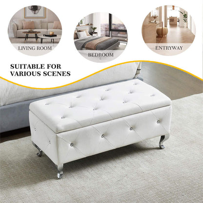 Glam Storage Ottoman Bench for End of Bed, Crystal-Tufted